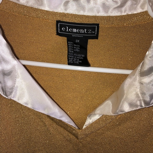 Elementz 3x Shirt Blouse Gold Shimmery White Trim - Picture 2 of 4